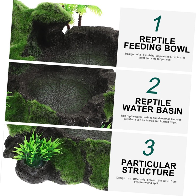 VICASKY Decorative Resin Reptile Bowl Natural Water Food Dish for