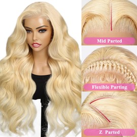 LuAiJa 34 Inch Blonde Lace Front Wig Human Hair 200% Density Wear and Go Glueless Wigs Human Hair Pre Cut 7x5 Hd Blonde Glueless Body Wave Pre Plucked 613 Lace Front Wigs Human Hair For Women