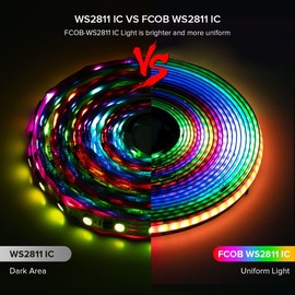 BTF-LIGHTING FCOB SPI COB RGB LED Strip WS2811 IC LED Stripe Chasing Colour Effect High Density Light 3M 630LEDs/m DC24V Black PCB IP30 (without Power Supply & Controller)