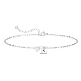XKUZRWE Initial Heart Silver Bracelets for Women Trendy Letter Charm Bracelet Jewelry Cute Simple Fashion Chain Bracelets for Women Girls Birthday Gift (E)