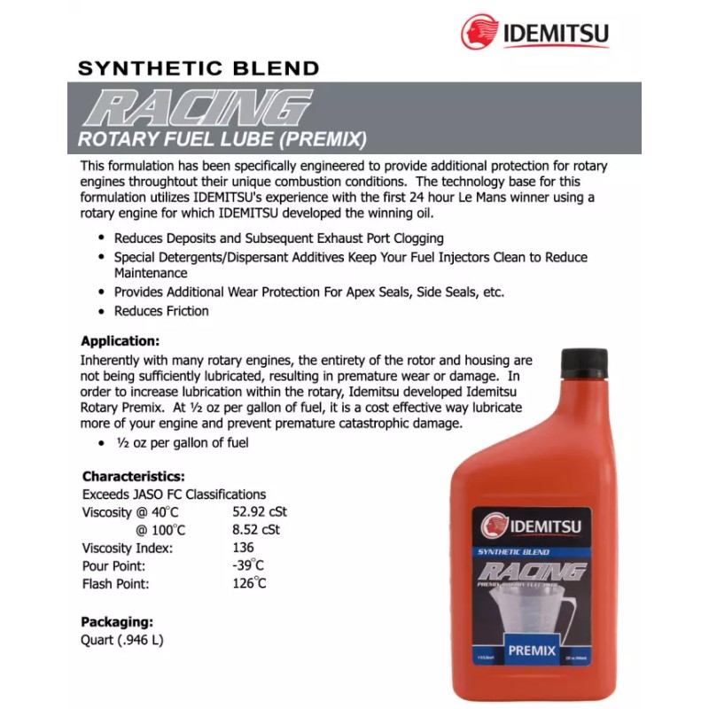 IDEMITSU PREMIX FOR MAZDA ROTARY ENGINES 6 QUARTS RX8 RX7