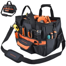 Stahlusdick Tool Bag, 17-Inch Electrician Tool Bag, HVAC Tool Bag Heavy Duty Tool Bags with 30-Pockets, Large Tool Bag Organizer Wide Mouth with Waterproof Rubber Base