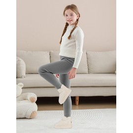 TXJ Sports Girls Fleece Lined Leggings Cotton Warm Leggings Full Length Pants Kids for Winter Light Grey
