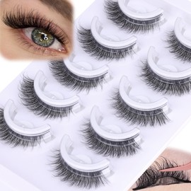 Natural Self Adhesive Eyelashes Pre Glued Lashes Cat Eye Reusable Self Adhesive Lashes No Glue Needed Press On Lashes without Eyeliner D Curl Fluffy Strip False Eyelashes Natural Look by YDAGKH