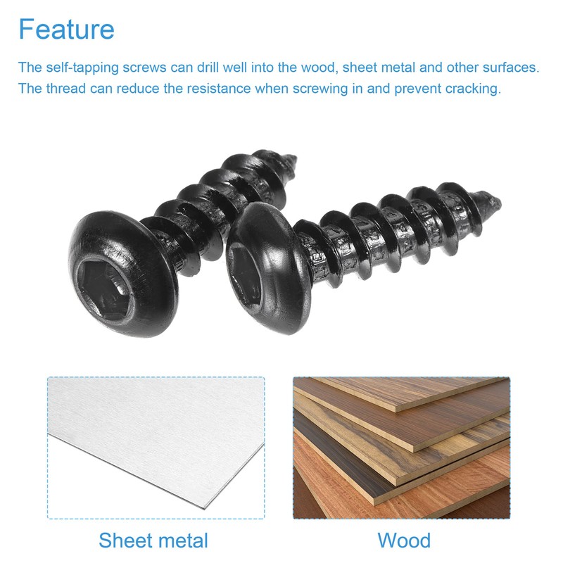 sourcing map Hex Socket Self Tapping Screws, M6 x 20mm