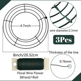 3 Pack Green Christmas Wire Wreath Rings 8inch Metal Wreath Frame,20cm Large Round Wire Wreath Frame for Christmas Wreath Making Rings Base,Wedding Garland Ring,Garden, Home Supplies DIY Crafts