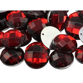 Allstarco 16mm Red Ruby CH17 Flat Back Sew On Round Beads Acrylic Rhinestones Sewing Plastic Gems with Holes for Jewelry, Clothes, Garment Embelishments, Shoes, Cosplays, Crafts 40 Pieces