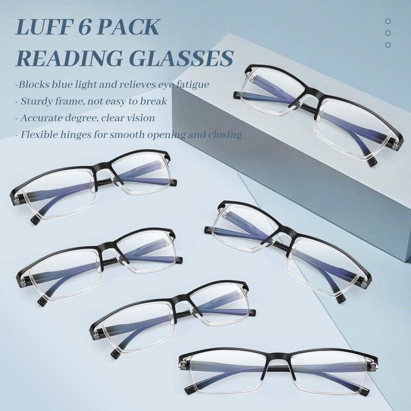 LUFF 6Pack Blue Light Blocking Reading Glasses Men Women-Ultra-Light Unbreakable