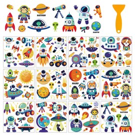 arricraft 12 Sheets Astronautic Decals for Crafts Planet Rub On Transfer Sticker PVC Decal for Rub On DIY Home Furniture Windows Wood 5.5 x 5.5 mm