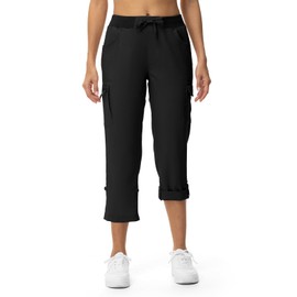 TBMPOY Womens Cargo Capris with Pockets Lightweight Hiking Capris Pants Quick Dry Casual Cropped Pants Summer Trip Cotton Black L