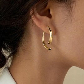 IRCOMULTI Gold Dangle Earrings for Women Curved Bar Earring Curved Bar Long Earring Polished Gold Ear Jacket Earrings Jewelry for Women