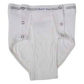 BENEFIT WEAR Men's Briefs with Side Snap Closure (L) White