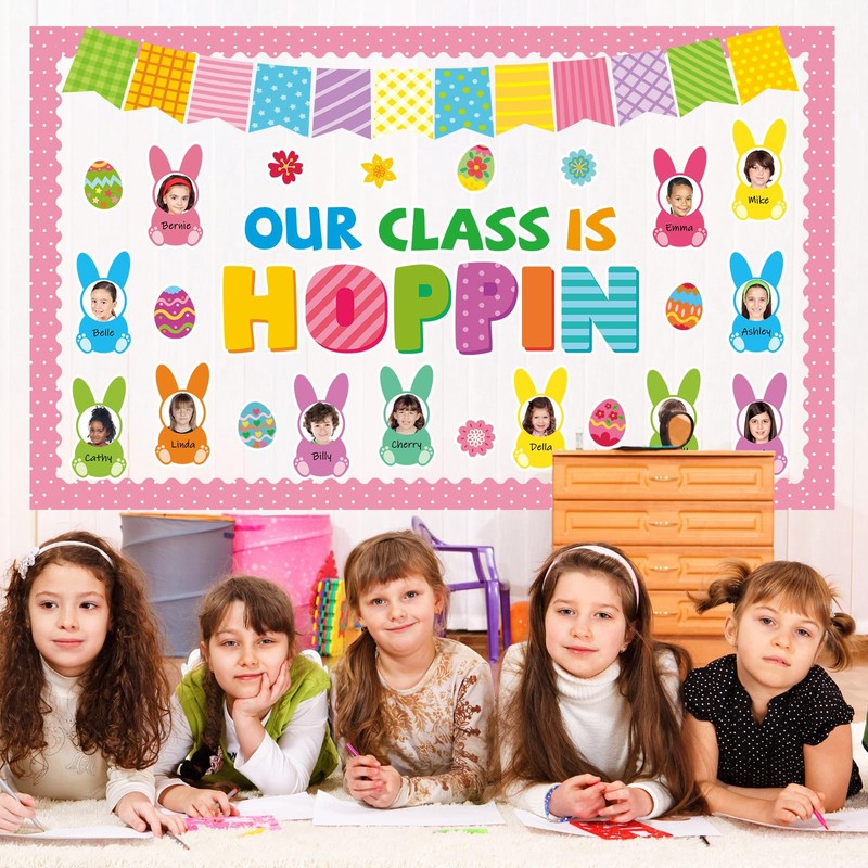 Qyeahkj 60Pcs Easter Bulletin Board Decoration Easter Egg Bunny Cutout