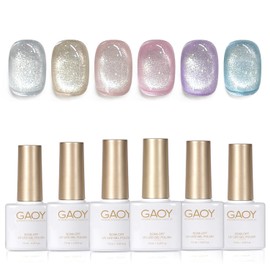 GAOY Cat Eye Gel Nail Polish Set with Magnet for Silver Blue Pink Glitter Holographic Cat Eye, Salon Gel Manicure and Nail Art DIY at Home, Spring Breeze