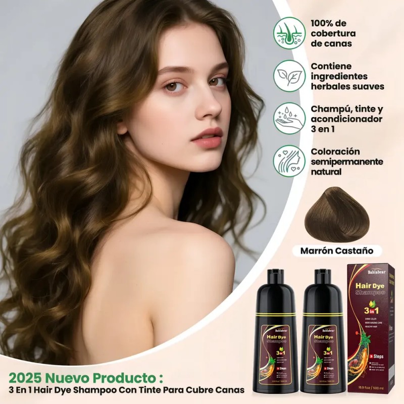 Shampoo Con Tinte Instantáneo 3 En 1 Jengibre Castaño Marrón