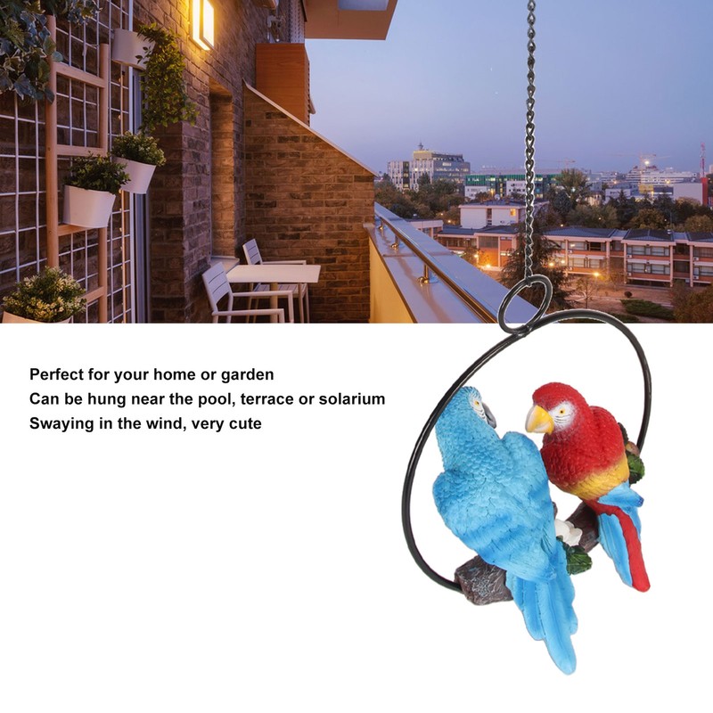 Metal Ring Double Parrot Statue Decorative Resin Perching On Branch
