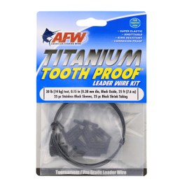 AFW Titanium Tooth Proof Single Strand Fishing Leader Kit, 30 lb - 25 ft Saltwater Leader Wire with 50 pcs Stainless Steel Crimp Sleeves & Shrink Tubes