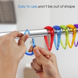 Top-spring Colorful Plastic Shower Curtain Hooks Rings - 12 Pcs Drop Shaped Shower Hooks for Curtain Bathroom Shower Rod, Rainbow Color