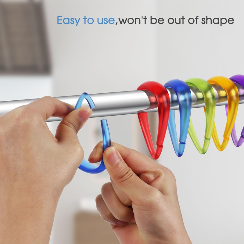 Top-spring Colorful Plastic Shower Curtain Hooks Rings - 12 Pcs
