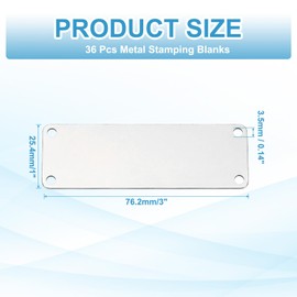 PATIKIL 36Pcs Metal Stamping Blanks, 3 x 1" Rectangle Stamping Tags Blanks Plate Stainless Steel Four Holes DIY Name Tags for Laser Engraving ID, Silver