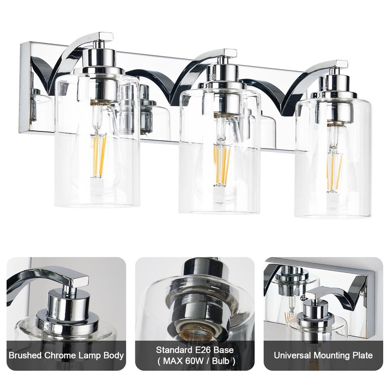 ALAISLYC 3-Light Bathroom Light Fixtures Modern Chrome Vanity Lights for