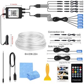 Car LED Interior Lighting, 6 m RGB Car LED Ambient Light, LED Atmosphere Light Car with App Control and Remote Control, Interior Footwell Lighting Atmosphere Light, Car Atmosphere Light