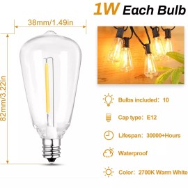 WYZM Dimmable LED String Lights with Shatterproof Bulbs for Outdoor Cafe Bistro 50FT