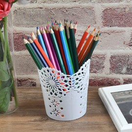 CENBEN 3 PCS Plastic Flower Hollow Pen Holder Vase Pot Pen Makeup Brush Holder Desk Storage Holder Organizer (White)