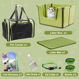 XL Size Foldable Large Cat Litter Box, 8pcs Essentials Included in Cat Starter Kit - Litter Box, Pet Carrier Bag and More stuffs Convenient for All Life Stages Pets Indoor Outdoor, Camping Traveling