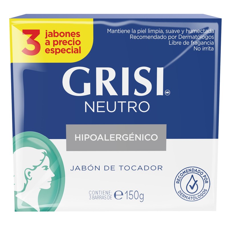 GRISI Neutro Jabón Tripack, 150 gr, blanco
