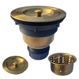 Lynnado Sink Strainer Kitchen Sink Drain Assembly Kit 3-1/2 Inch with Kitchen Sink Drain Basket,304 Stainless Steel Sink Stopper & Cover Lid，Stainless Steel Gold Color