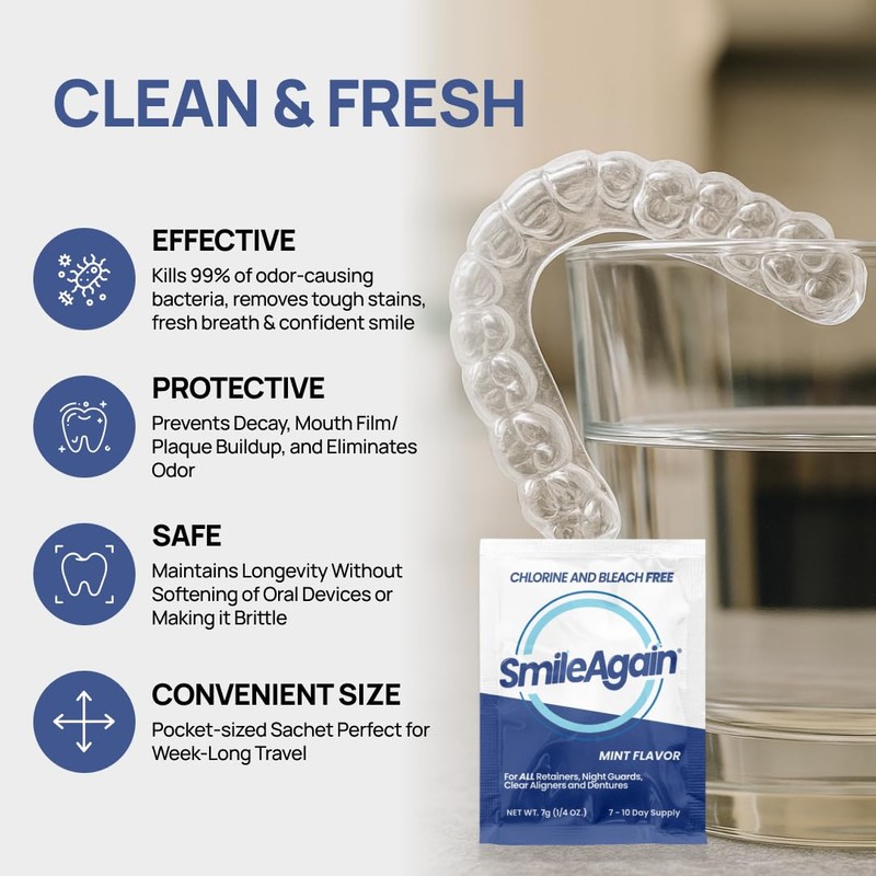 SmileAgain Retainer Cleaner - 90-120 Cleanings 12 Pack/3 Month Supply