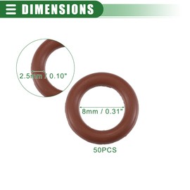 Motoforti Universal O Ring Seal Gasket, Orings Seal Washer Replacement for Plumbing Repair for Cars Trucks, 8mm ID x 2.5mm CS, FKM Rubber, Brown, 50pcs