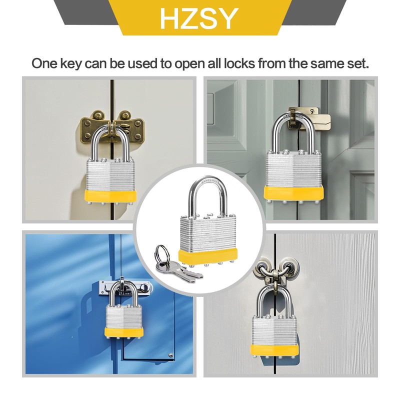HZSY Padlocks Keyed Alike, Pack of 24, Laminated Steel Keyed