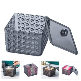 Ciieeo Pattern Cotton Swab Storage Box Transparent Acrylic Organizer for Makeup Cotton Pads and Items Compact Household Accessory for Clean and Neat Storage
