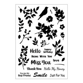arriettycraft Blumen und Blätter Transparente Stempel für Kartenherstellung und Journaling, Vogelblumen Silikon stempel mit Phrase Wörter Danke Gummi stempel für Zeitschriften Album Handwerk