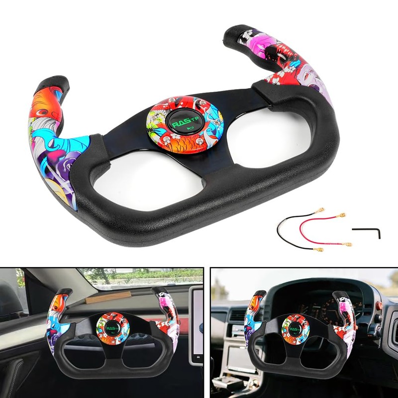 RASTP Universal Racing Steering Wheel, 12.8"/325mm Graffiti Pattern Sim Racing