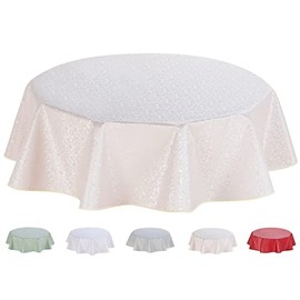 Home Direct Round Embossed Oilcloth PVC Wipe Clean Tablecloth 155cm 61" Beige Grey