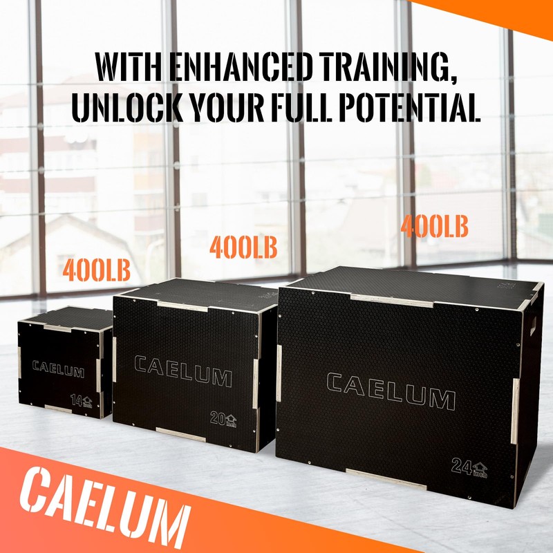 CAELUM 3-in-1 Wooden Plyo Box – 400lbs Heavy-Duty Jump Box
