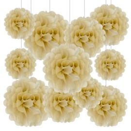 Tissue Paper Pom Poms, Light Khaki Tissue Paper Flowers, Hanging Flower Balls for Weddings Fiesta Parties Birthday Baby Showers Classroom Bridal Shower Decoration (20Piece Set-6/10/12/14Inch)