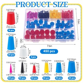Briwooody 450 Pcs Rubber Plugs 8-Sizes Silicone Tapered Plug Kit 1/15" to 1" High Temp Stoppers for Coating, Hole, Painting Protection Silicone Stopper