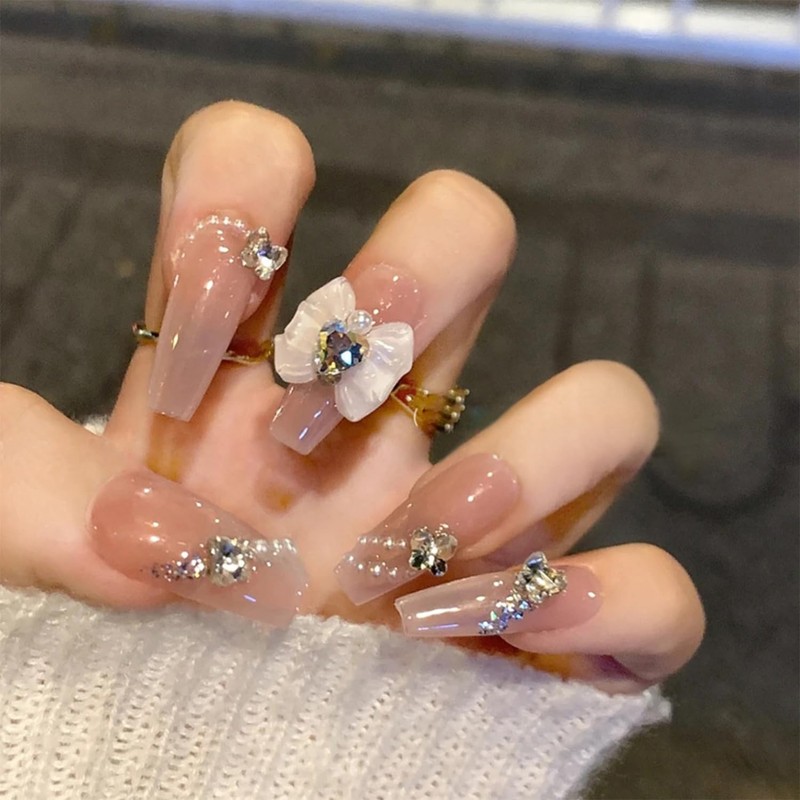 XUZOO 24 Pieces Nail Tips, 3D Nails, Short and Long,