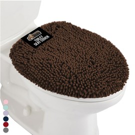 GORILLA GRIP Soft Chenille Bathroom Toilet Lid Cover, Machine Washable Seat Covers, 19.5x18.5, Stays in Place Rubber Backing, Fits Most Round, Elongated and Oblong Lids, Accessories Decor, Brown