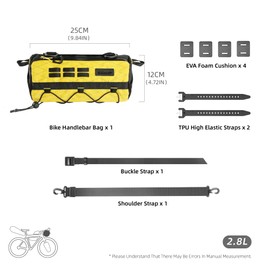 Rhinowalk Bike Handlebar Bag Waterproof Bicycle Front Bag Frame Storage Roll Bag Mountain Road Bikes Commuter Shoulder Bag Professional Cycling Accessories-Yellow