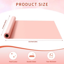 Reversible Pink Wrapping Paper - Solid Color Pearly-Lustre Gift Wrap Paper Perfect for Wedding, Valentine's Day, Birthday, Christmas, Baby Shower - Mini Roll, 17 Inches X 32.8 Feet