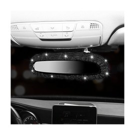 Bling Rearview Mirror Cover, Elastic Plush Auto Rear View Mirror Protector, with Shiny Rhinestones Crystal Decorative for Women Girls, Car Interior Accessories Universal for Car, SUV, VAN (Black)