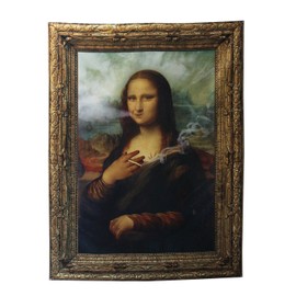 steelplant Stona Lisa large vivid fabric printed textile. mona lisa smoking weed joint remix tapestry high definition print on polyester with sewn edge