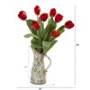 Nearly Natural 19in. Tulip Artificial Floral Pitcher Silk Arrangements, Red