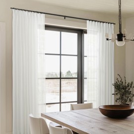 TWOPAGES Sheer Curtains 96 inches Long 2 Panels Set Linen Textured Voile Window Curtains with Linen Spots for Living Room Neutral Pinch Pleated Window Treatment, Natural, 72Wx96L