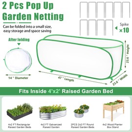 2 Pack Garden Netting Covers, 3.9X2FT Raised Bed Plant Netting, 10 Stakes